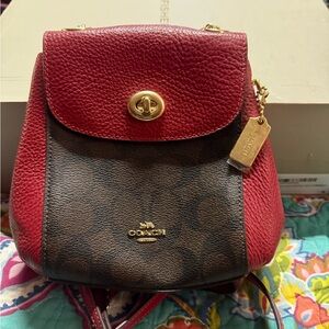Coach Red and Brown Leather Backpack